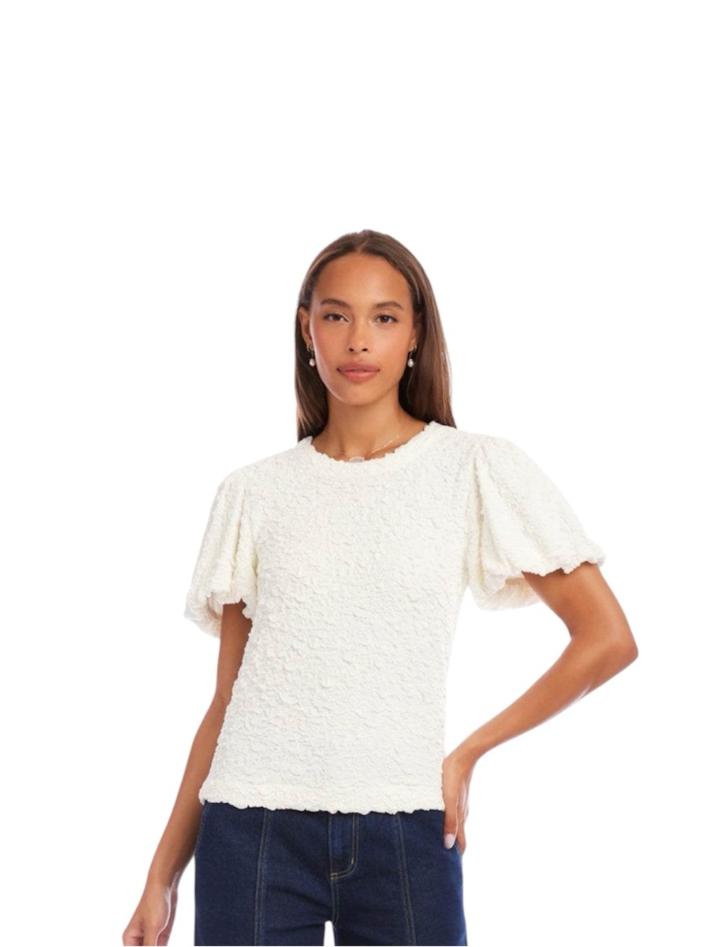 NWT - Karen Kane Puff Sleeve Textured Top - SZ L